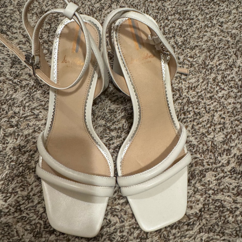 Sam Edelman White Heels with Square-Toe and Ankle Strap